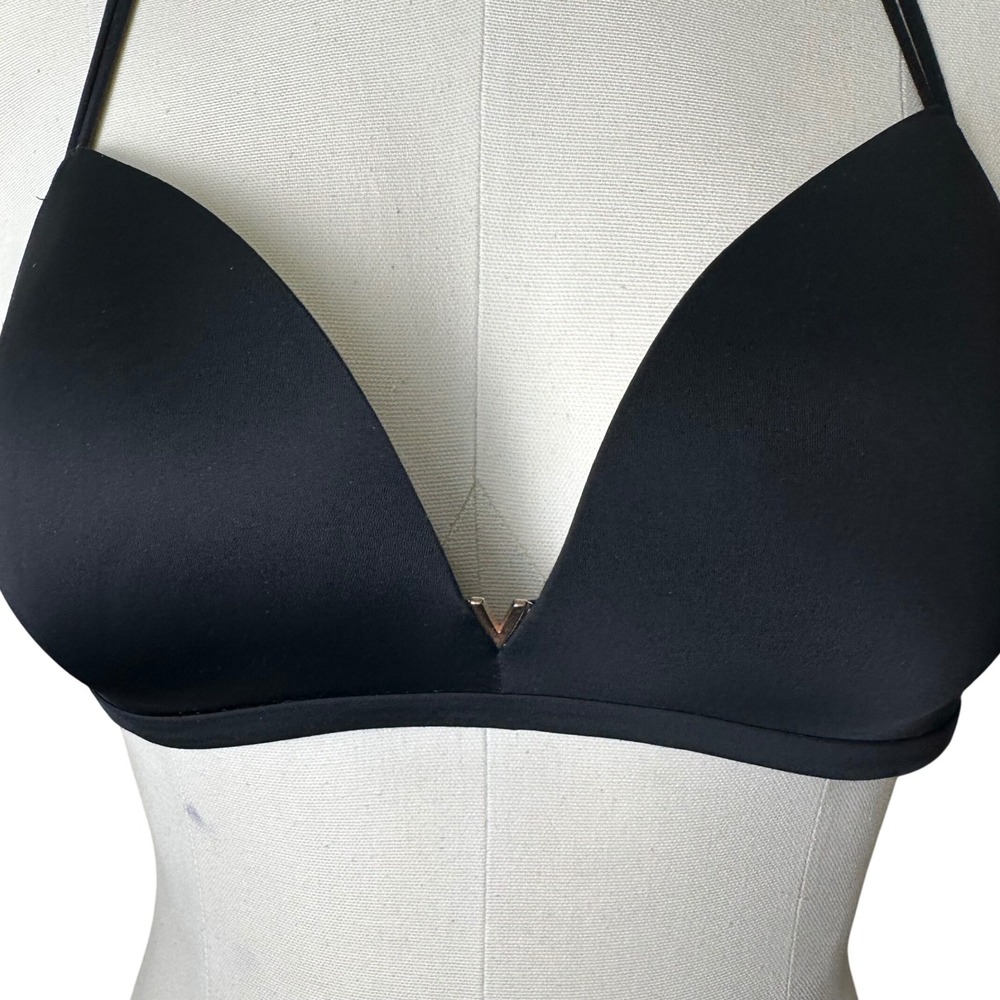 Victorias Secret Wireless Bra Women 34B Black Laser Cut Scroll V Hardware Padded